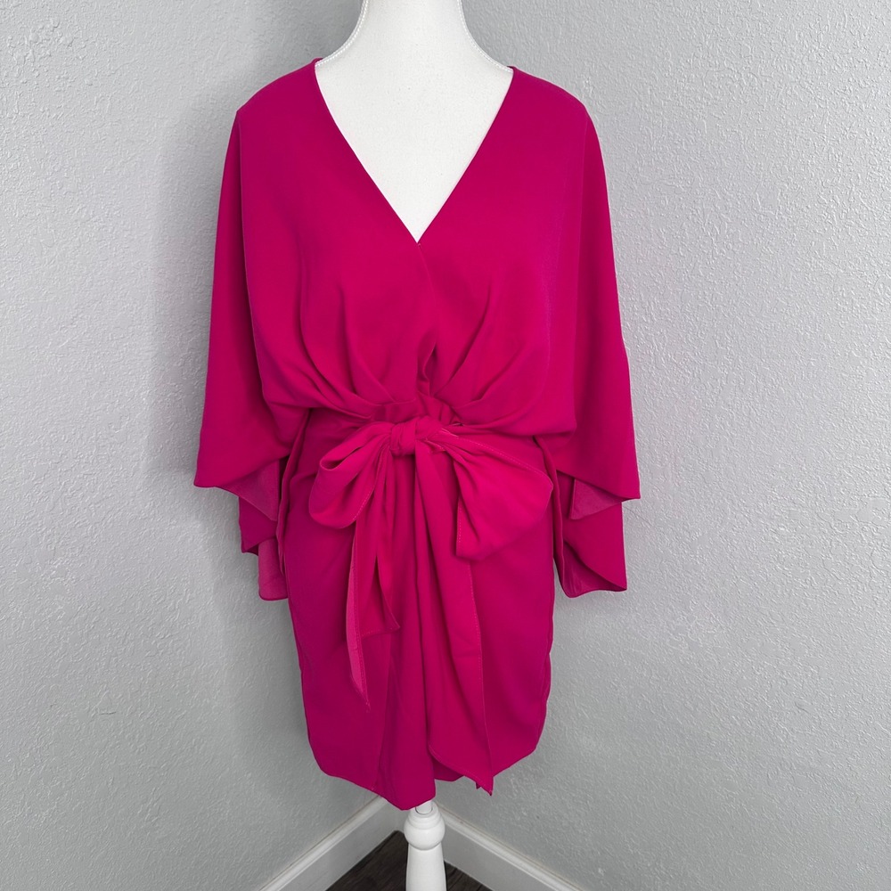 Alexia Admor Hot Pink‎ Cape Sleeve Tie Front Mini Dress D4049 Size 6 NWT